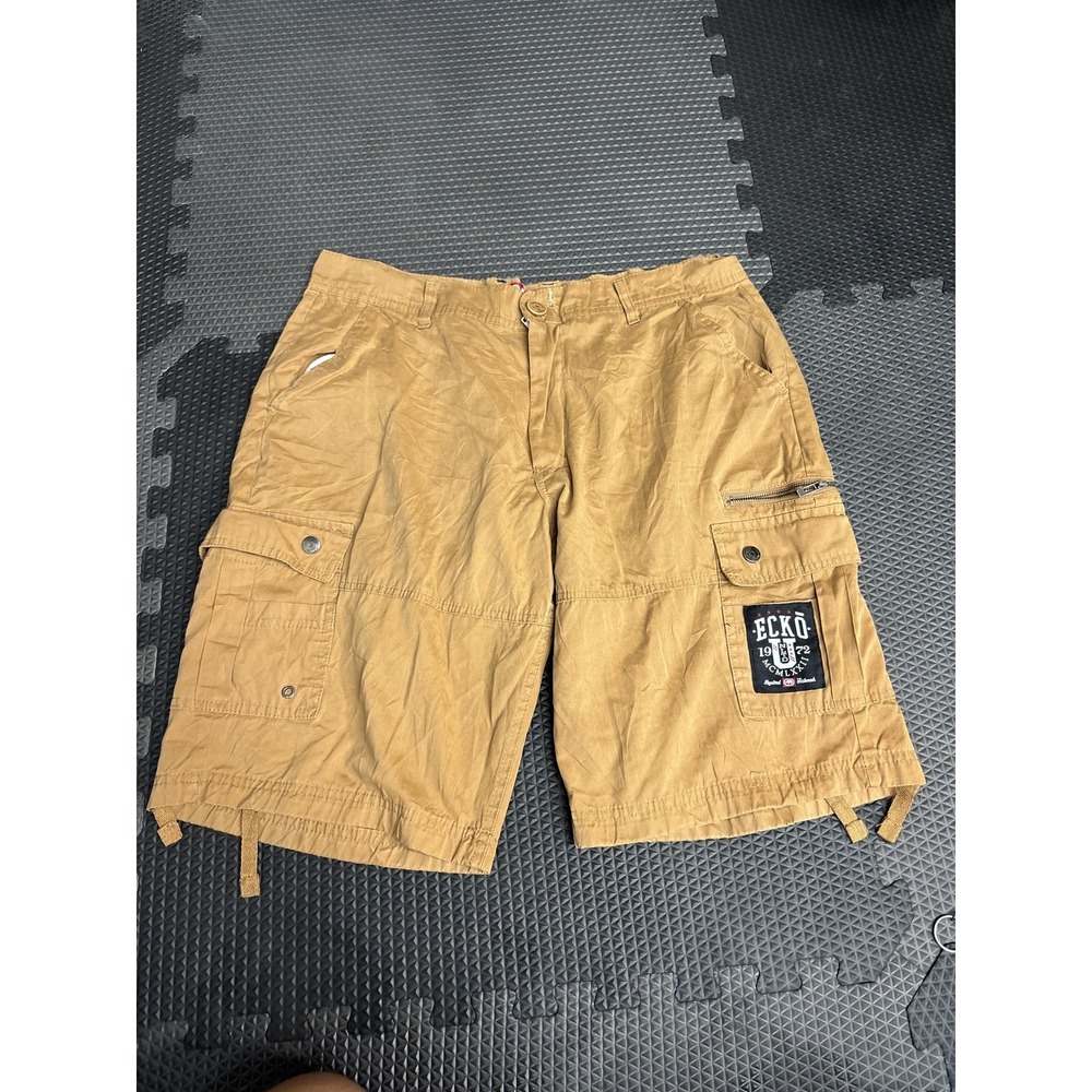 Ecko Unltd. Men's Size 34 Tan Cargo Shorts Drawstring Pockets Khaki Brown